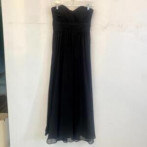 BARI JAY black strapless chiffon maxi bridesmaids dress sz 10